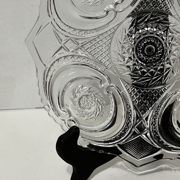 Vtg US Glass Buzz Saw in Parenthesis Victoria Daisy & Scroll Clear Plate 10.5” - Picture 5 of 5